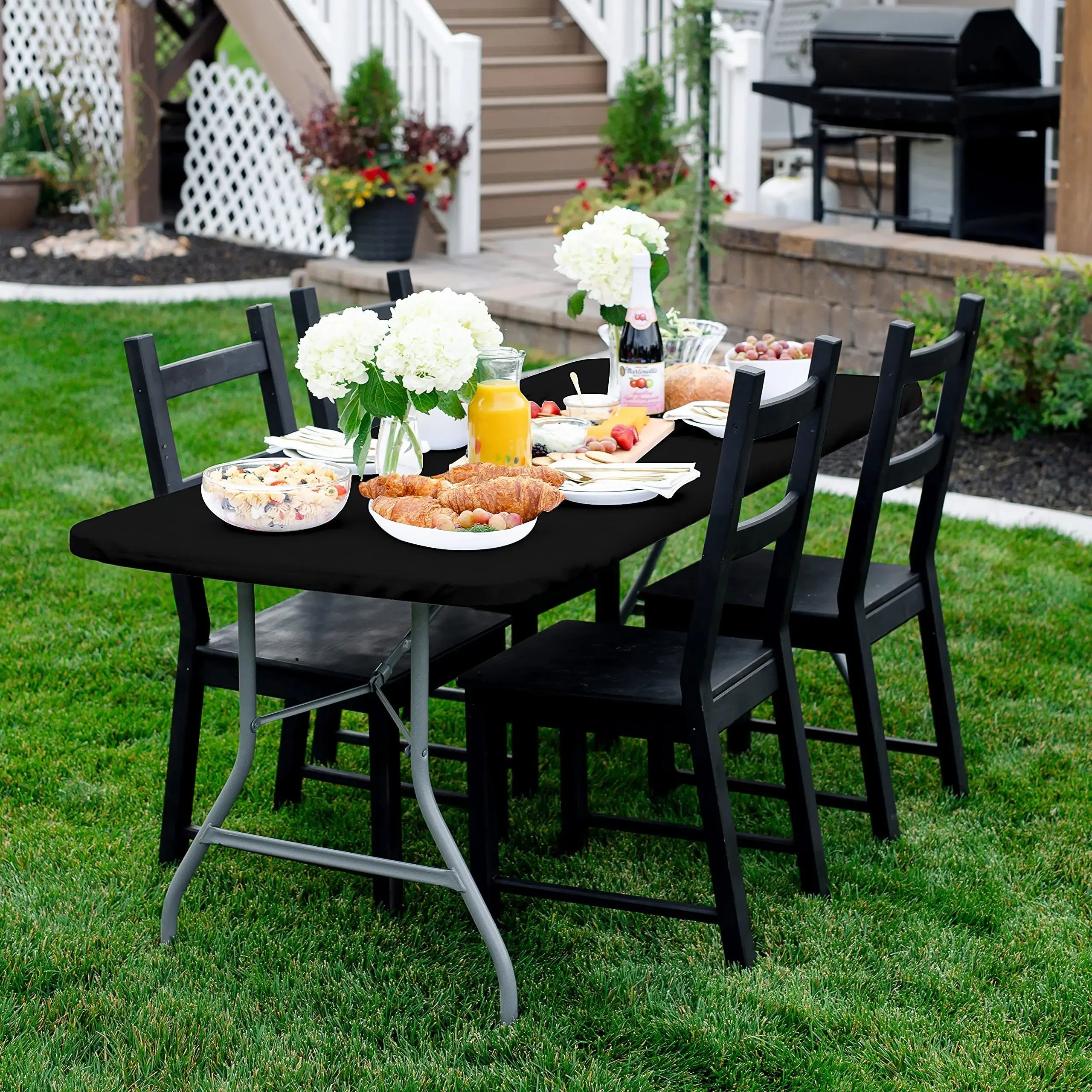 Rectangle Table Cloth, Elastic Fitted Fabric Tablecloth Fits for 6 Foot Folding Tables, Washable Table Cover for Picnic, Camping