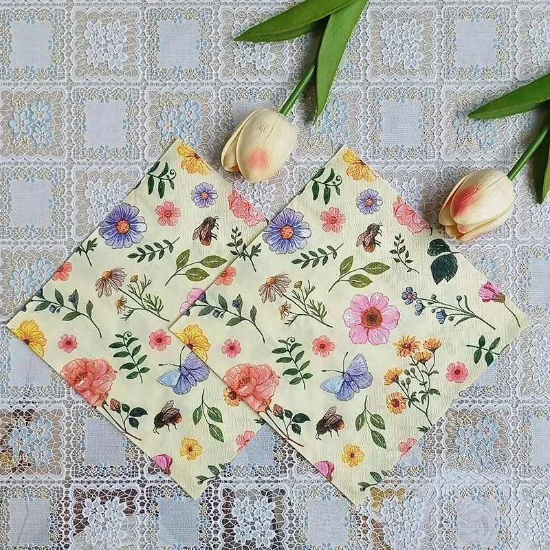 10/20pcs 33cm 2Ply Colourful Floral Napkins Valentine's Day Wedding Paper Butterfly Bart Paper Wine Glass Flower Paper Placemats