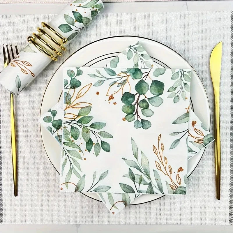 Eucalyptus Napkins Disposable Hand Towels for Bathroom Sage Green Leaves Gueay Dinning,Beverages or Cocktail Disposable