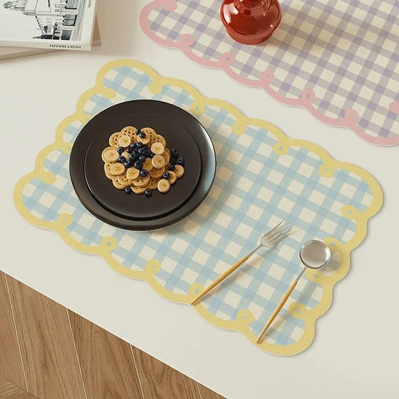 Dining Room Placemats Dopamine Grid Oil-Proof Waterproof PU Leather Table Mat Heat-resistant Kitchen Tableware Bistro Bar Home