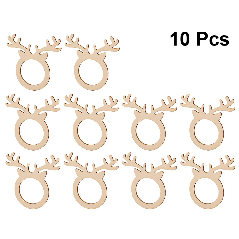 10pcs Wooden Christmas Napkin Rings Reindeer Antlers Napkin Rings Napkin holders Christmas Dinner Table Party Napkin Holder