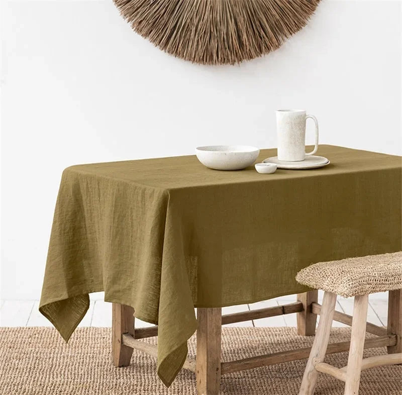 100% Pure Linen Solid Color Table Cover,Natural Fabric Tablecloth,for Kitchen Dining Room Party Holiday Tabletop Decoration