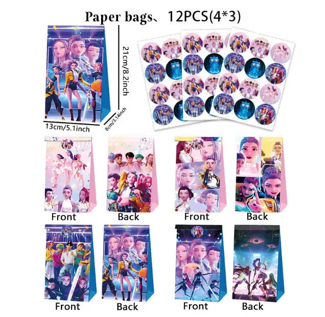 New Anime Demon Hunters Kpop Birthday Decoration Backdrop Ballon Kpop Happy Birthday Theme Plate Cup Napkin Cake Decor For Girl