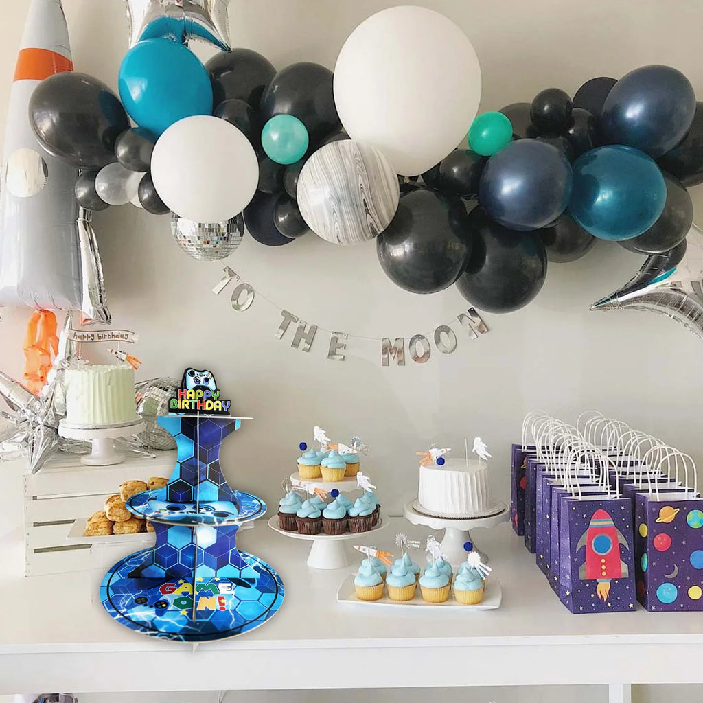 Video Game Birthday Party Favors New Paper Black White Blue Tableware Happy Birthday Plates Napkins Background Decorations Kits