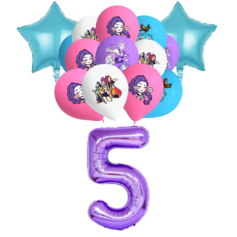 New Anime Demon Hunters Kpop Birthday Decoration Backdrop Ballon Kpop Happy Birthday Theme Plate Cup Napkin Cake Decor For Girl