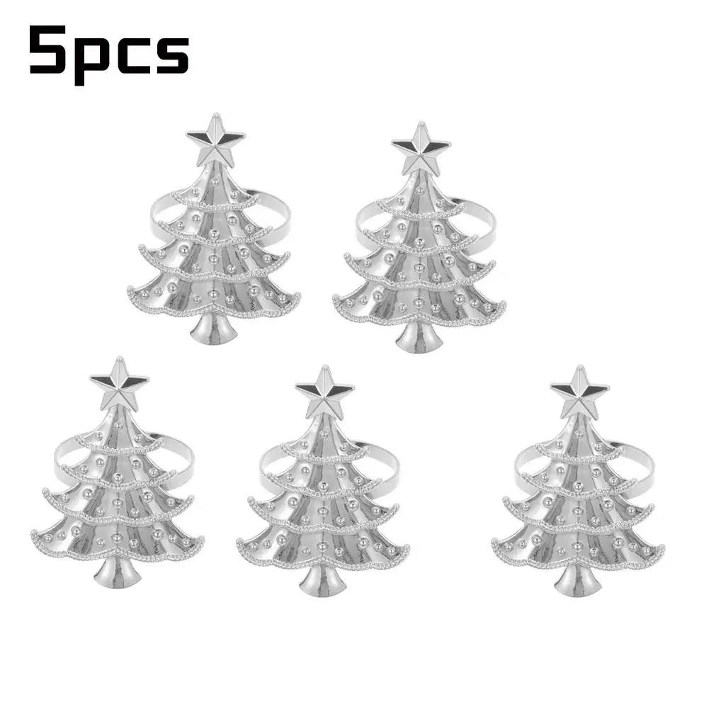 5PCS Christmas Napkin Rings Xmas Tree Ornaments 2025 Christmas Home Kitchen Dinner Table Decoration New Year Party Supplies