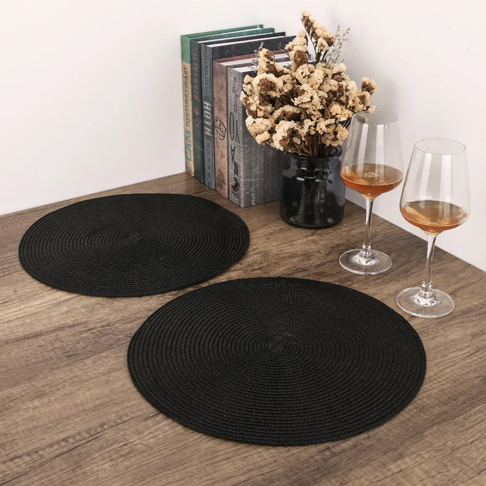 Set of 6 Round Braided Placemats 34CM Table Mats for Dining Tables Christmas Halloween Woven Washable Non-Slip Place mats