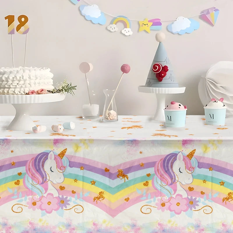 Rainbow Unicorn PE Tablecloth Happy Unicorn Theme Birthday Party Decorations Kids Favors Table Cover Girls Baby Shower Supplies