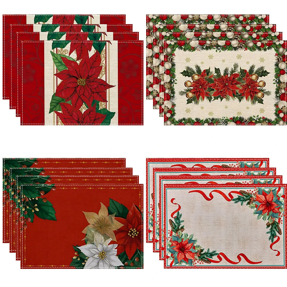 Christmas Floral Placemats Tableware Mat Christmas Decorations for Home Kitchen Xmas Navidad Noel NewYear Table Decor