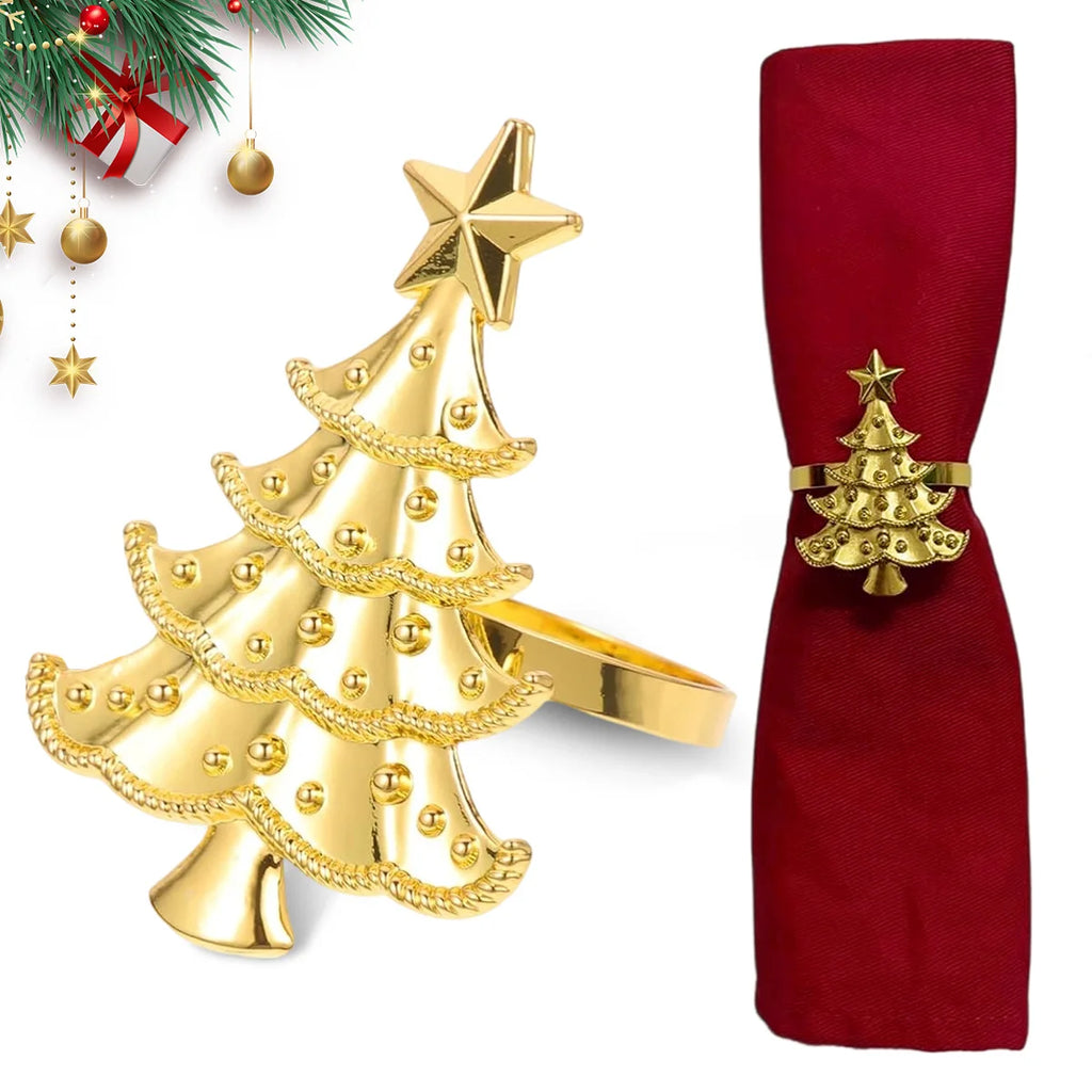 6 PCS Napkin Rings Set for Christmas Winter Wedding, Gold Christmas Hemp Rope Metal Home Table Decorations, for Kitchen Banquet
