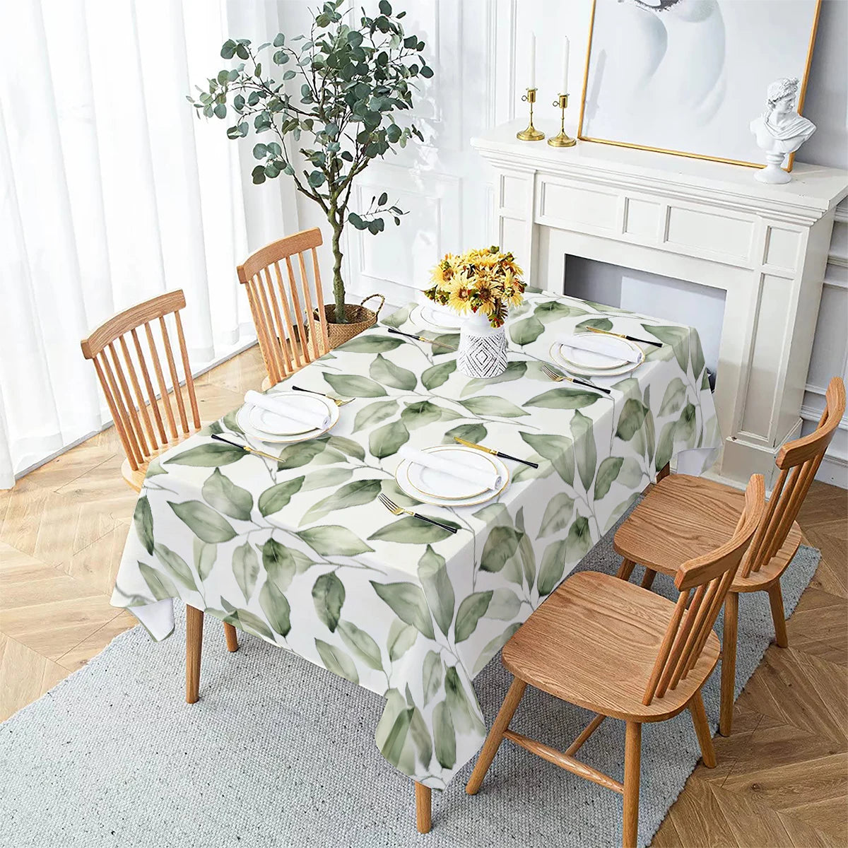 Floral Leaves Palm Leaves Printing Rectangular Waterproof Tablecloths for Table Party Decoration Dining TablesCover Manteles