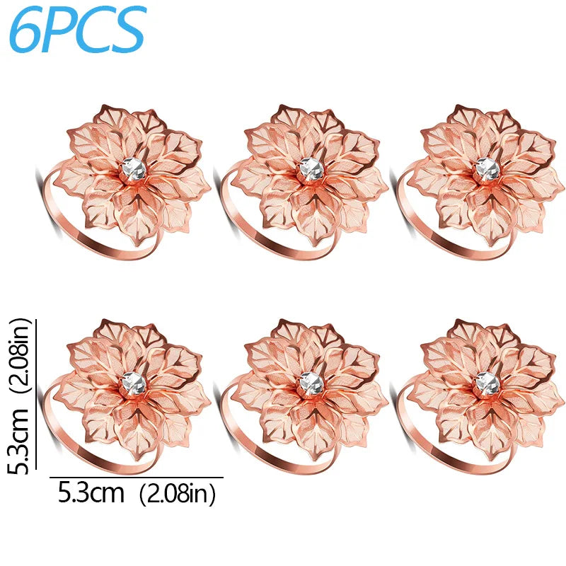 6pcs Metal Rings Napkin Holder Dinner Petals Dining Napkin Rings Anniversary Wedding Party Accessories Dinner Table Decoration