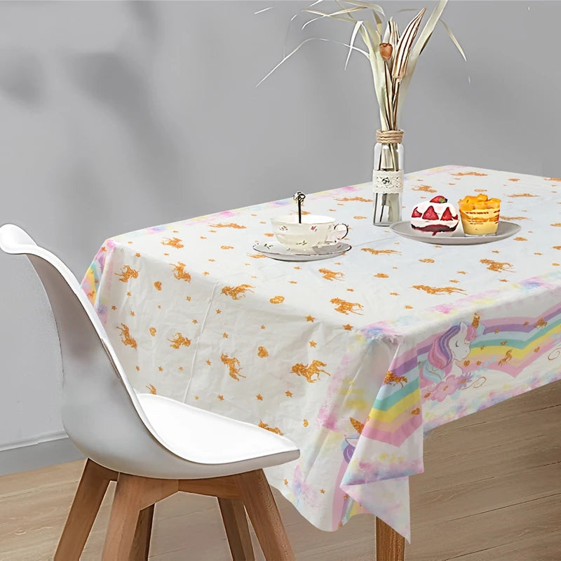 Rainbow Unicorn PE Tablecloth Happy Unicorn Theme Birthday Party Decorations Kids Favors Table Cover Girls Baby Shower Supplies