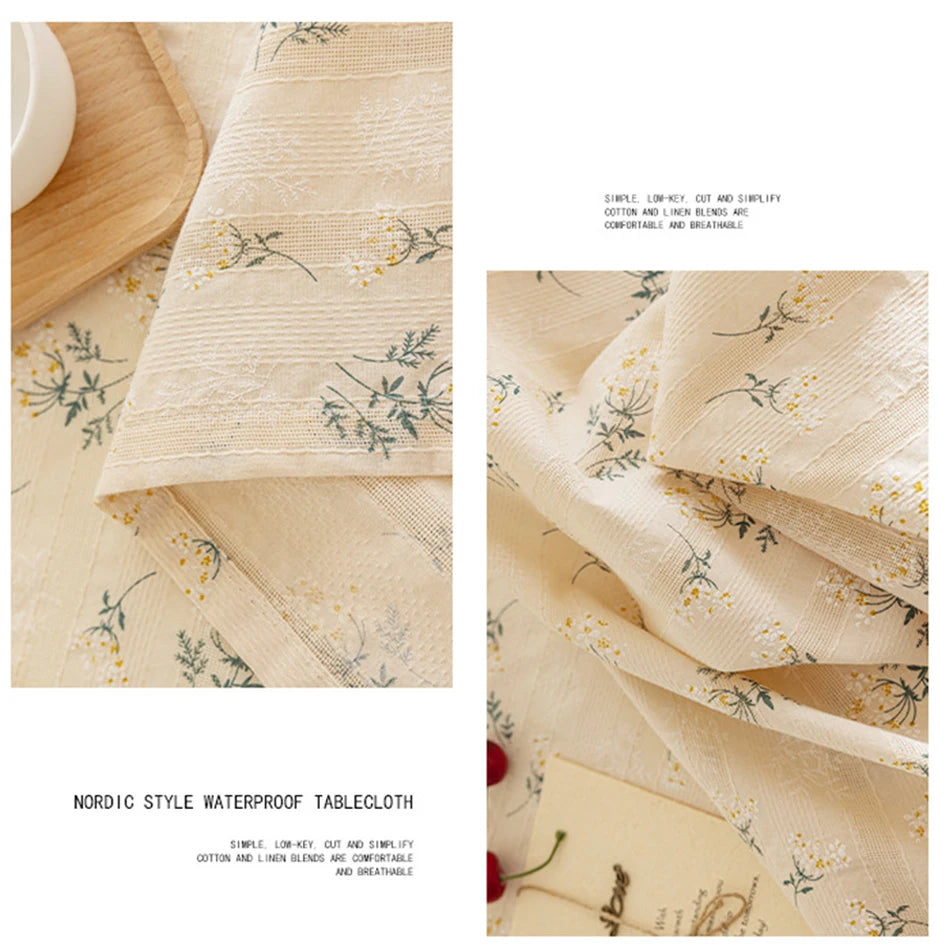 Korean Style Small Daisy Cotton Floral Tablecloth,Tea Table Decoration,Rectangle Table Cover For Kitchen Wedding Dining Room