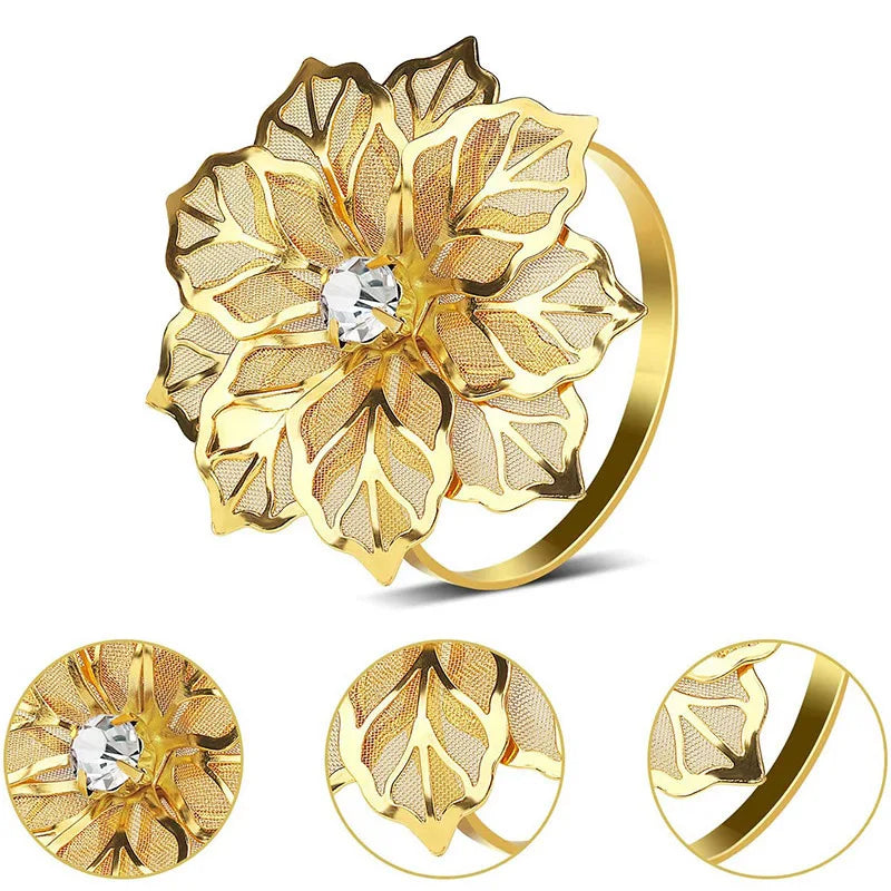 6pcs Metal Rings Napkin Holder Dinner Petals Dining Napkin Rings Anniversary Wedding Party Accessories Dinner Table Decoration