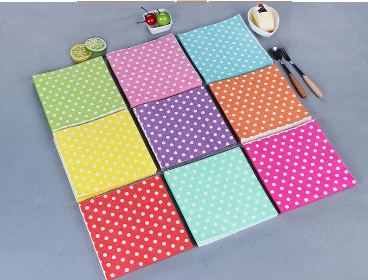 20pcs/Pac 33*33cm 2-Ply Custom Colourful Printed Napkins New Six Colour Polka Dot Folded Napkins All Party Napkins Placemats