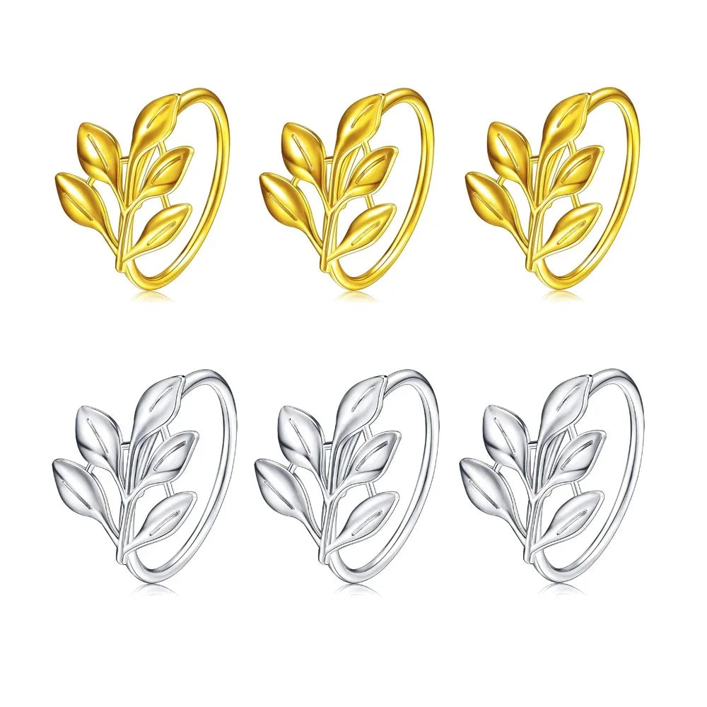 36PCS Vintage Style Leaf Napkin Ring Elegant Tricolor Leaf Napkin Buckle Birthday Wedding Party Banquet Table Decoration