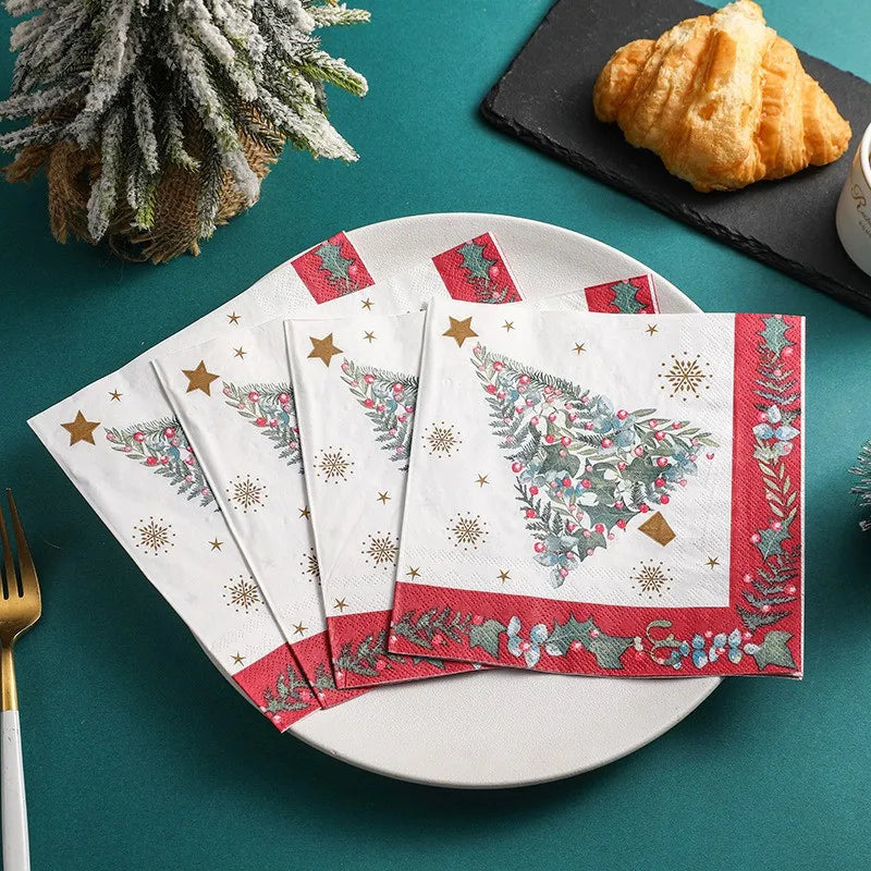 20Pcs/pack 33x33cm Christmas Series Printed Paper Disposable Table Dinner Napkin Tissues Xmas Party Decoration