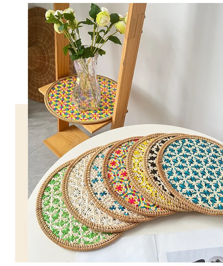 HeMu Bamboo handmade ethnic coaster pot pad placemat kitchen western restaurant insulation pad wall decoration pendant