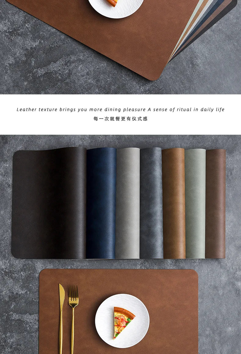 Square Double-Layer Cowhide PU Leather Placemat Texture Waterproof Heat-Resistant Table Mats Home Hotel Dining