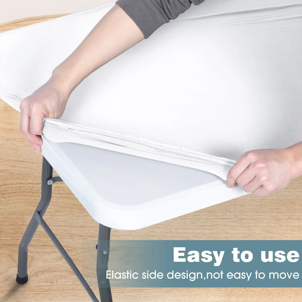 Rectangle Table Cloth, Elastic Fitted Fabric Tablecloth Fits for 6 Foot Folding Tables, Washable Table Cover for Picnic, Camping