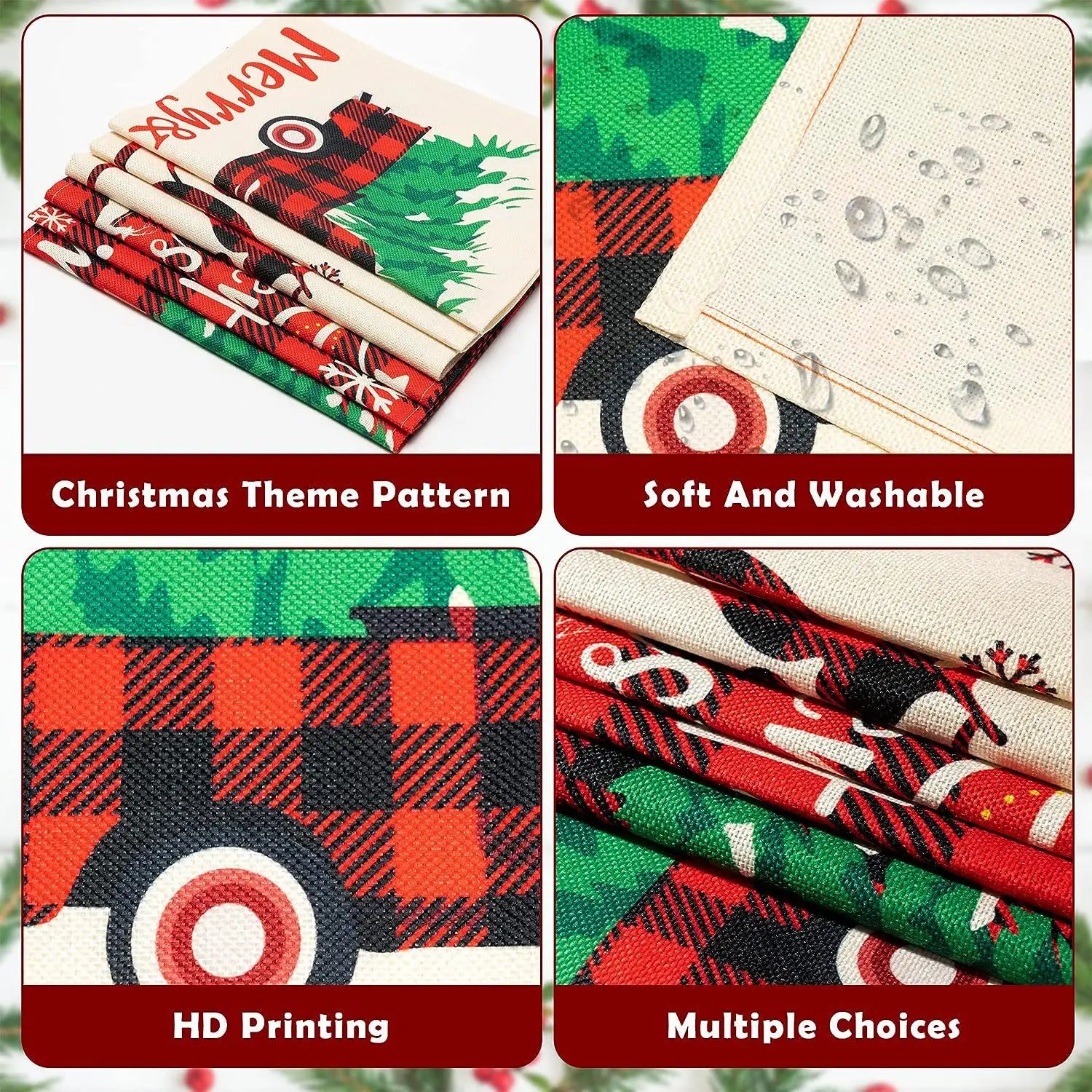 Christmas Meal Mat Christmas Decor Meal Mat Linen Printed Fabric Placemats Snowman Goblin Santa Tree Snowflake Desktop Decor