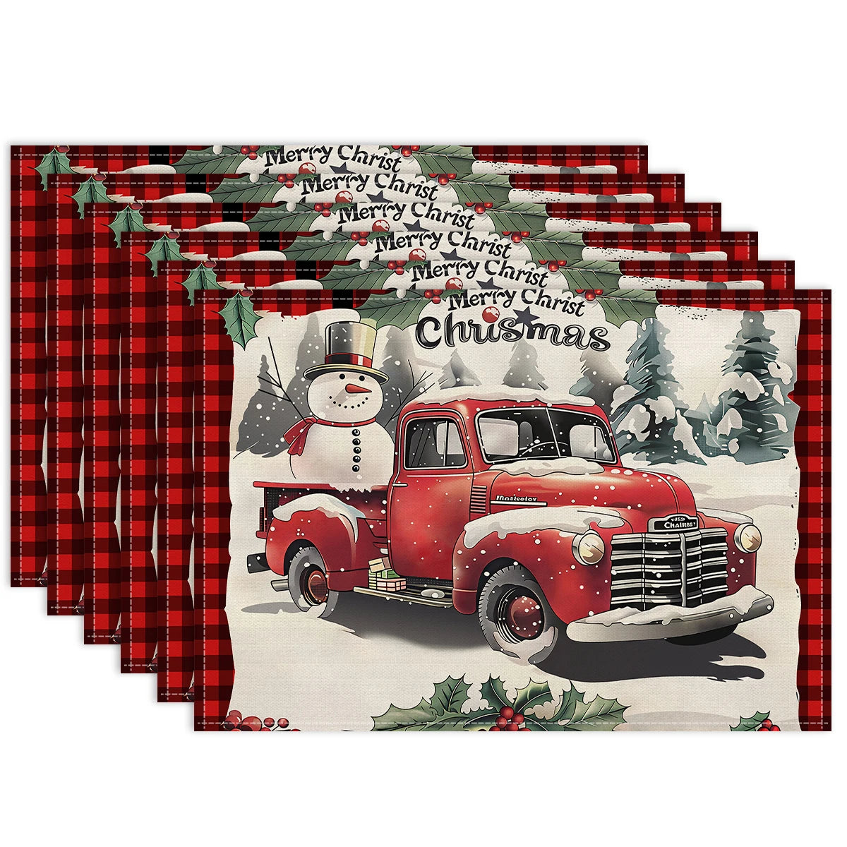 1/4/6pcs Christmas placemat, retro Christmas tree Santa Claus pattern dining table anti slip insulation mat,