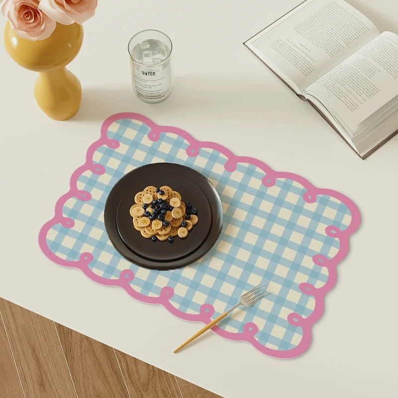 Dining Room Placemats Dopamine Grid Oil-Proof Waterproof PU Leather Table Mat Heat-resistant Kitchen Tableware Bistro Bar Home