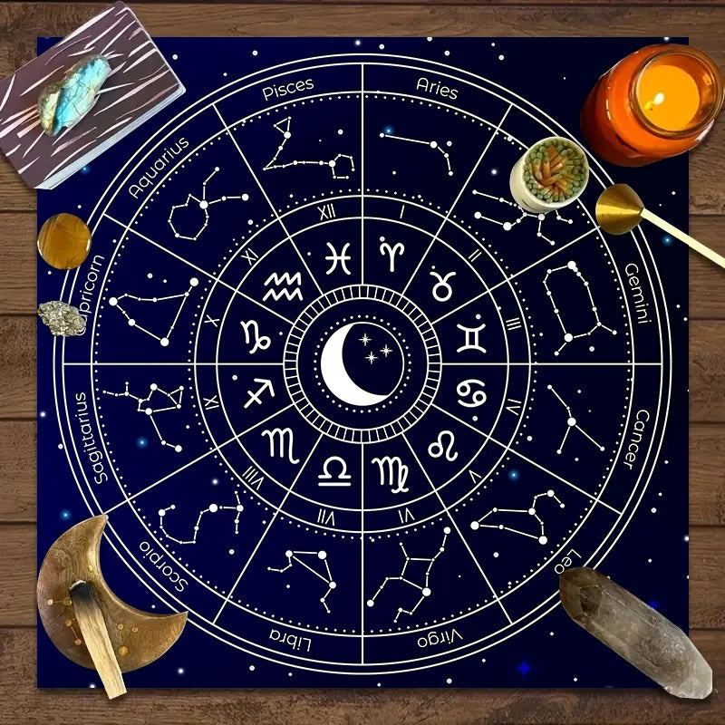 1pc Tarot card tablecloth, twelve constellations divination, starry sky altar cloth, Tarot card game decoration tablecloth
