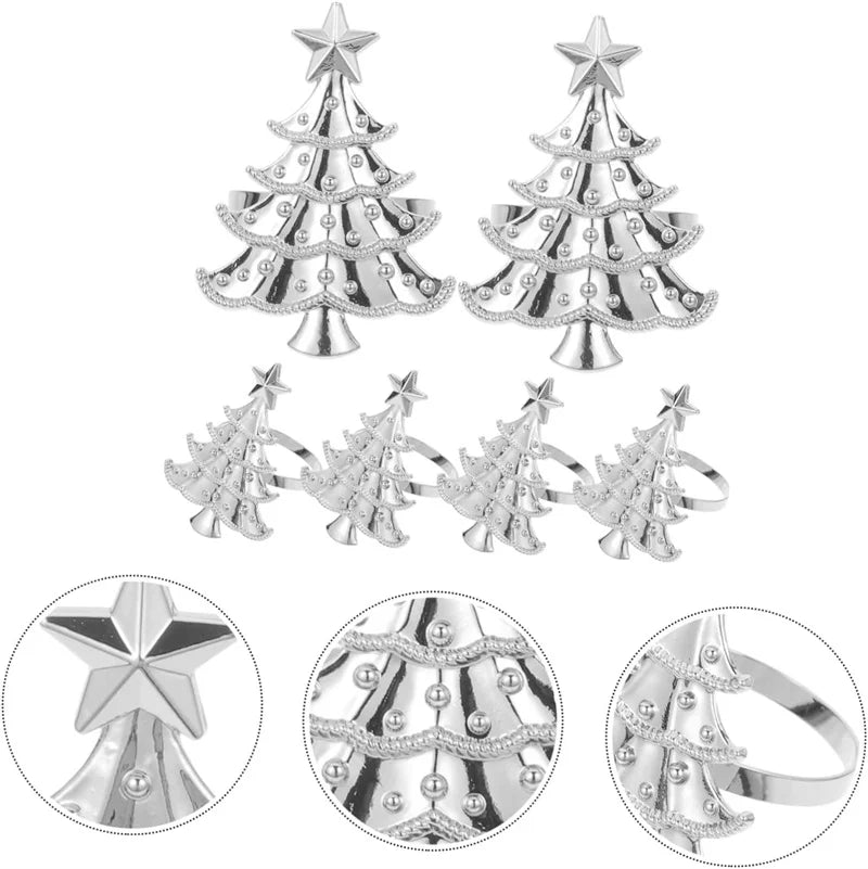 1/12PCS Christmas tree napkin ring, metal creative napkin buckle,silver gold mouth cloth circle, hotel table decoration supplies