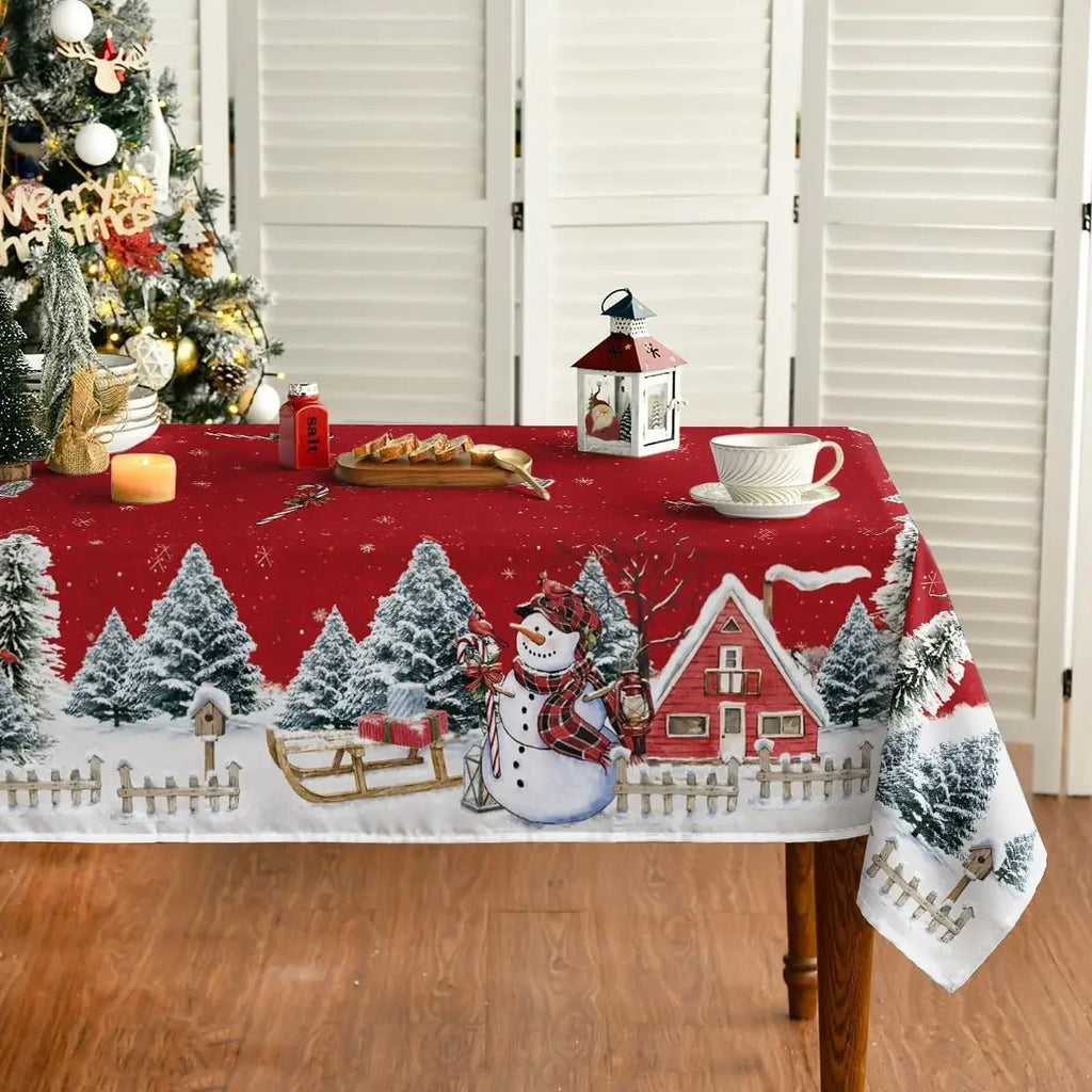 Christmas Snowman Xmas Tree Tablecloth Winter Xmas Party Decor Reusable Waterproof Tablecloth for Table Navidad Decorations 2025