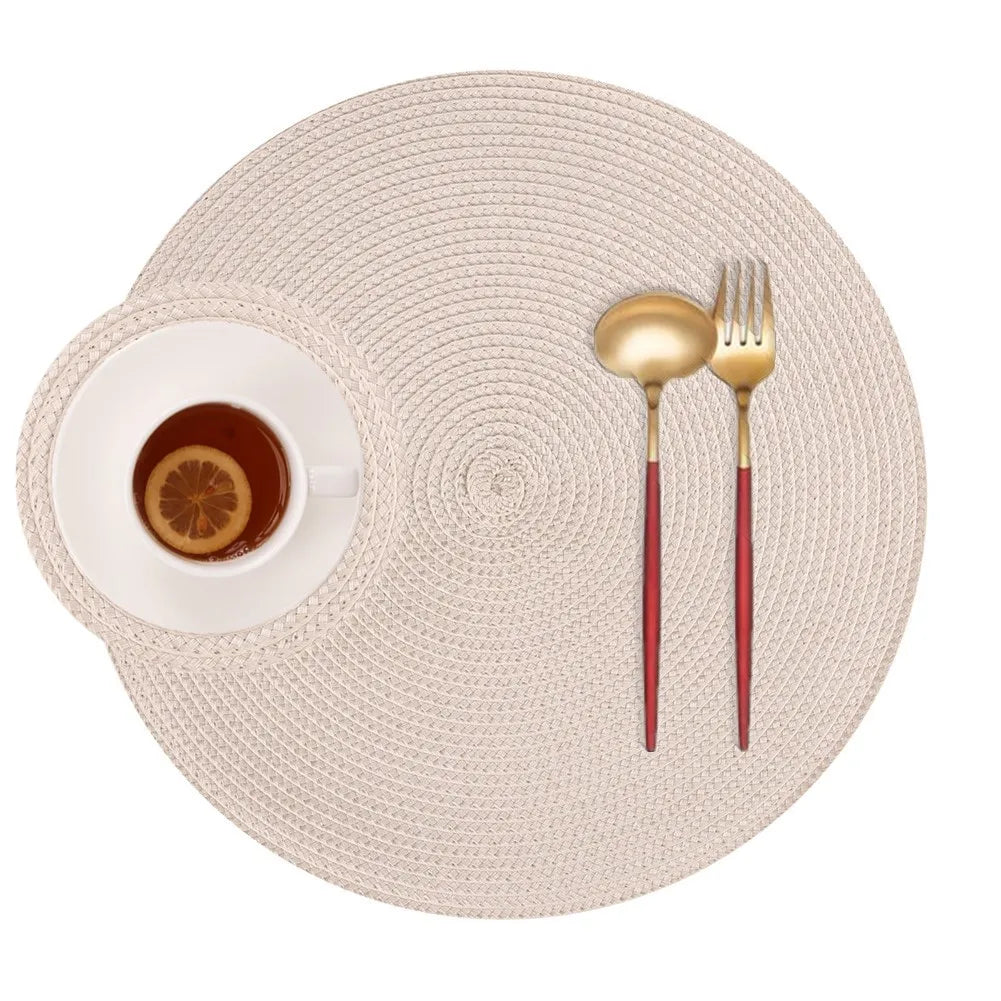 Set of 6 Round Braided Placemats 34CM Table Mats for Dining Tables Christmas Halloween Woven Washable Non-Slip Place mats