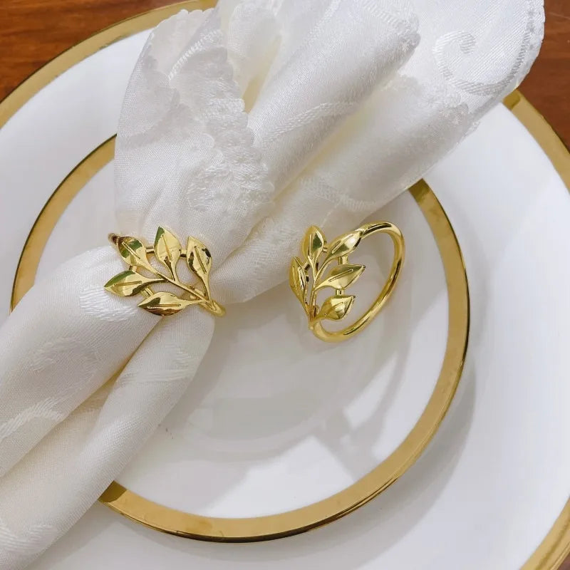 36PCS Vintage Style Leaf Napkin Ring Elegant Tricolor Leaf Napkin Buckle Birthday Wedding Party Banquet Table Decoration