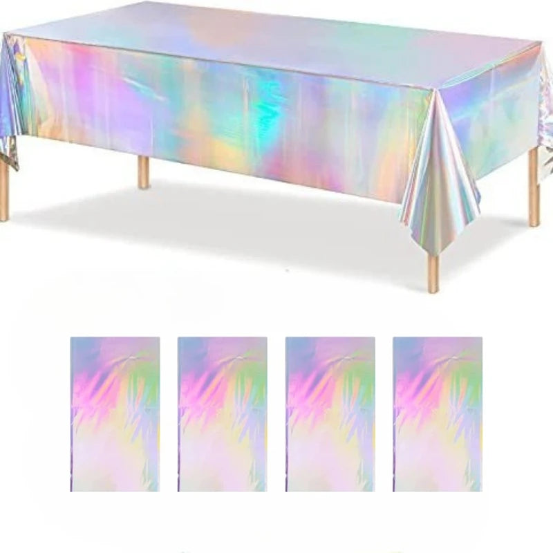 Tablecloth For Table Nappe De Table Tablecloth Birthday Holographic Shiny Iridescent Laser Disposable Covers Party Decorations