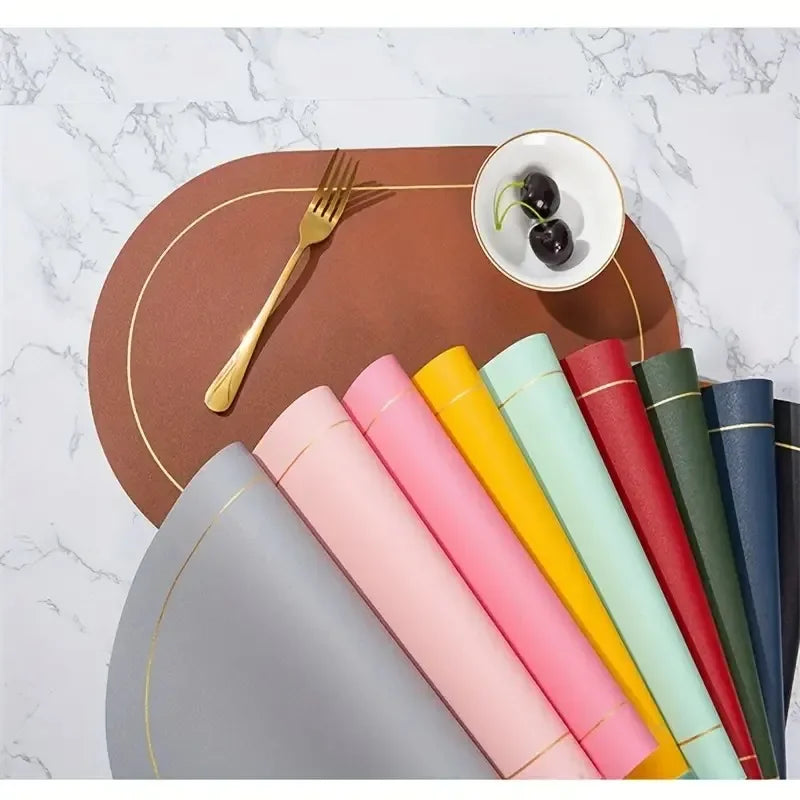 1/4/6pcs Color Blocking Table Leather Placemats,Washable for Dining,Heat-Resistant Non-Slip Insulation Waterproof Place Mats