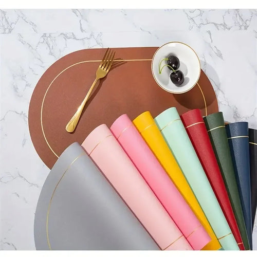 1/4/6pcs Color Blocking Table Leather Placemats,Washable for Dining,Heat-Resistant Non-Slip Insulation Waterproof Place Mats