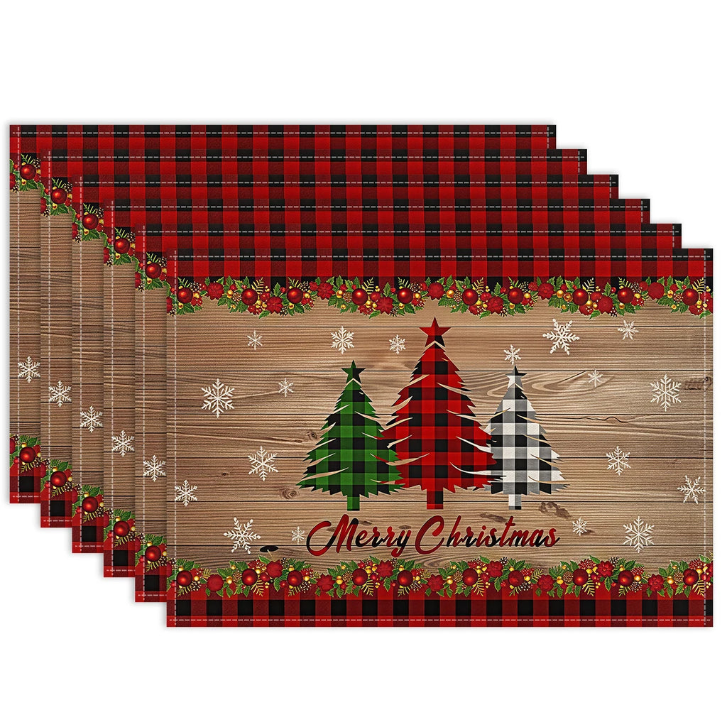 1/4/6pcs Christmas placemat, retro Christmas tree Santa Claus pattern dining table anti slip insulation mat,