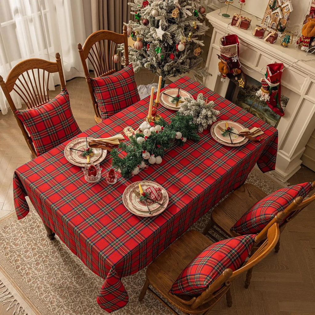 Christmas Checkered Tablecloth Rectangular - Red Buffalo Plaid Linen Cotton, Xmas Farmhouse Decor
