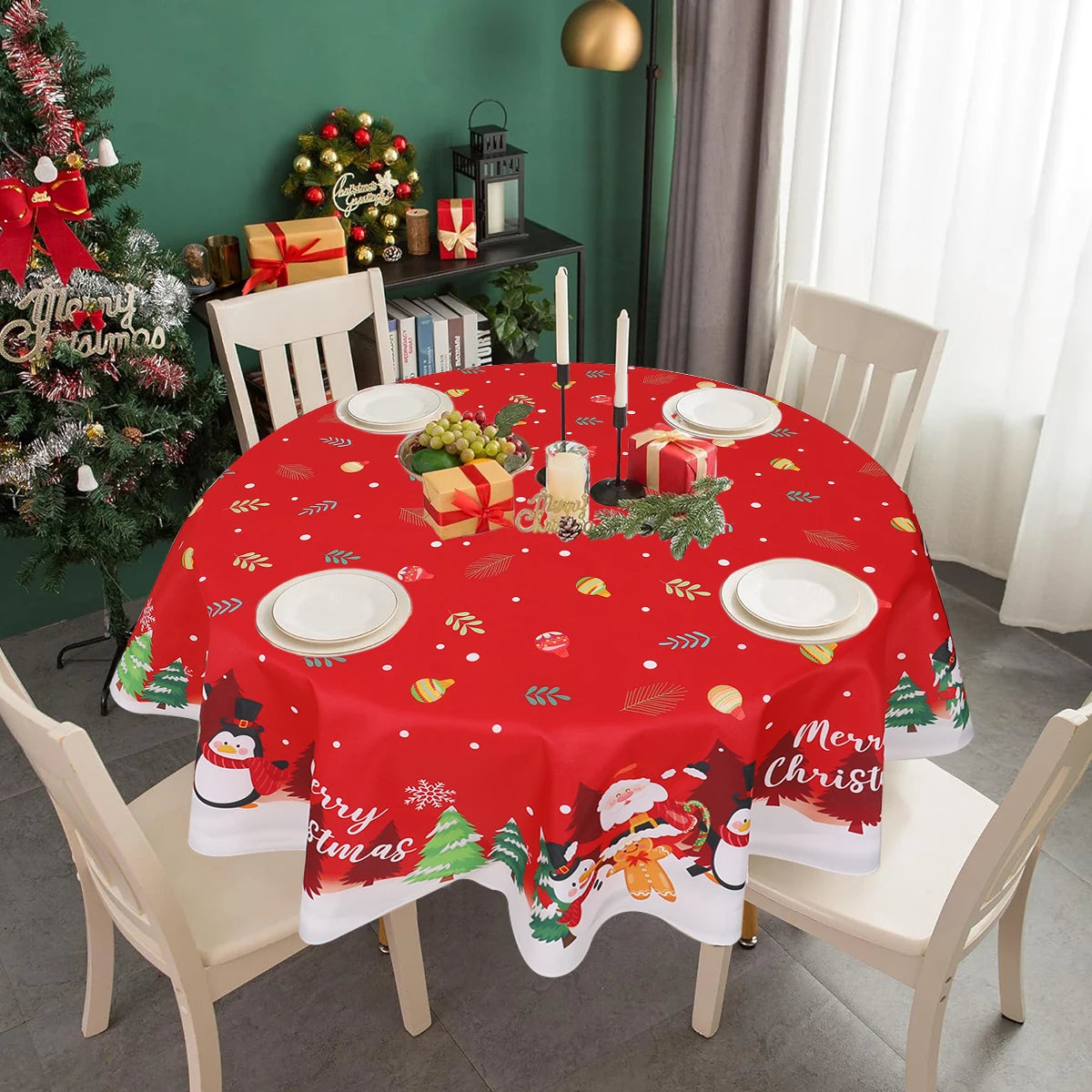 Christmas Polyester Round Tablecloth 2025 Merry Christmas Decoration For Home Xmas Gift Navidad New Year 2026 Dining Table Cover