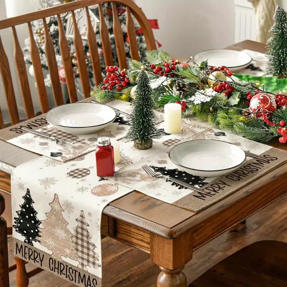 VIKAMA Linen Placemat with Christmas Element Printing Dirt Resistant Tabletop Placemat Suitable Party Kitchen and Restaurant