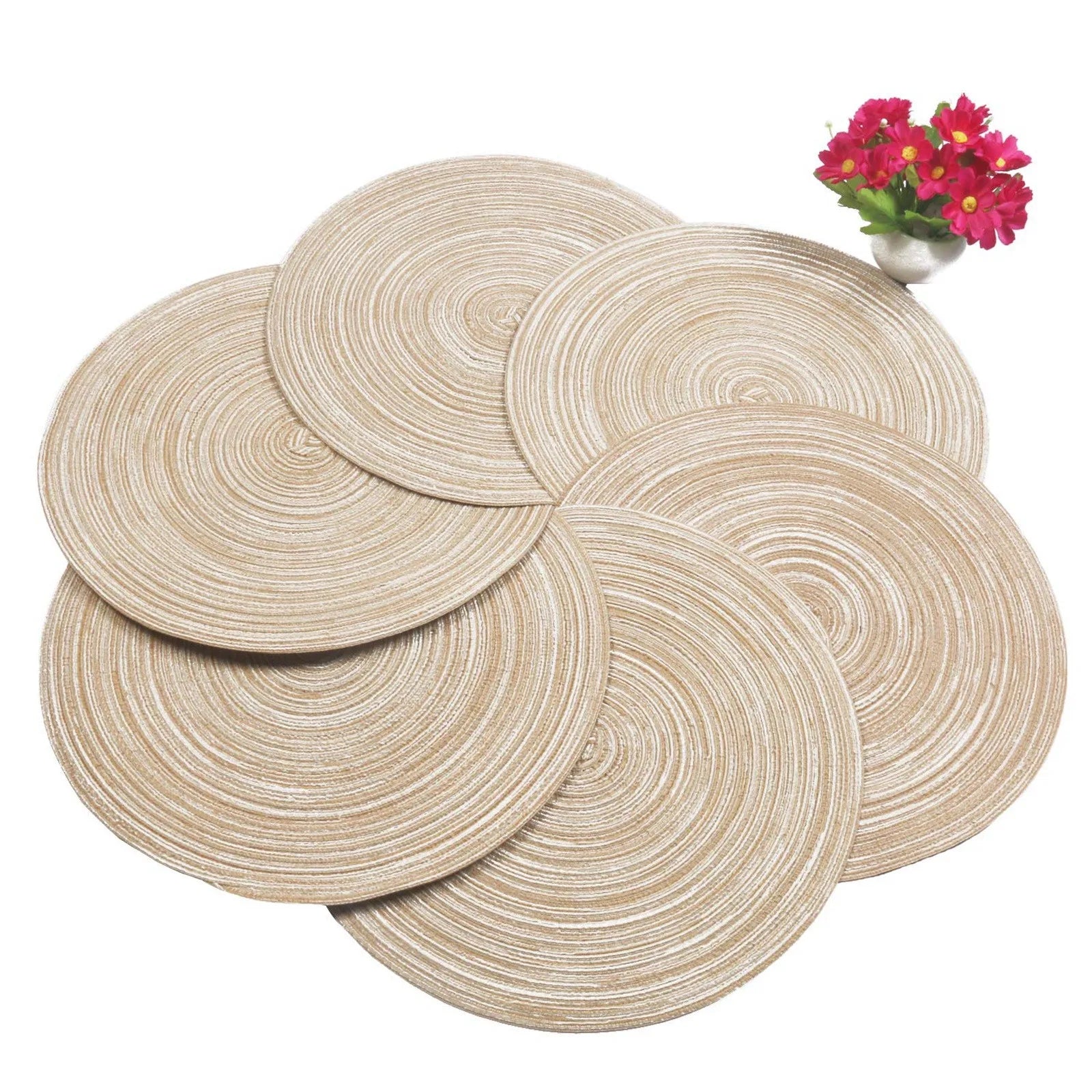 Round Braided Placemat Set of 6 Washable Round Placemats for Kitchen Table Round Table Mats for Party BBQ Christmas Everyday Use