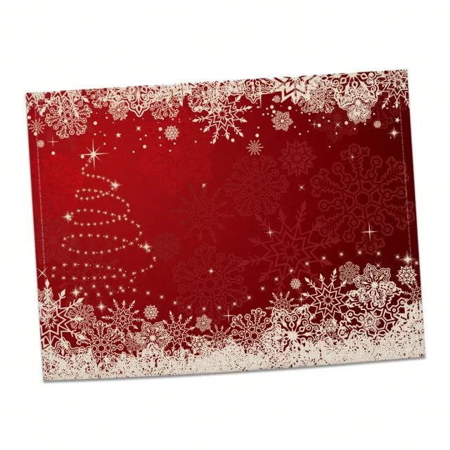 Christmas Meal Mat Christmas Decor Meal Mat Linen Printed Fabric Placemats Snowman Goblin Santa Tree Snowflake Desktop Decor