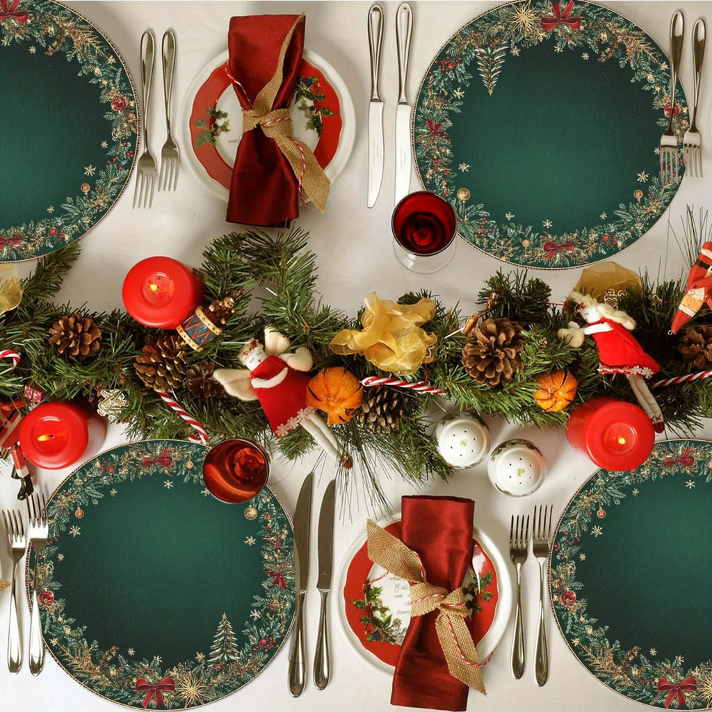 VIKAMA 4-Piece Christmas Pinecone Red Berry Placemats Holiday Table Decor Accessories Family Gathering Party Decor