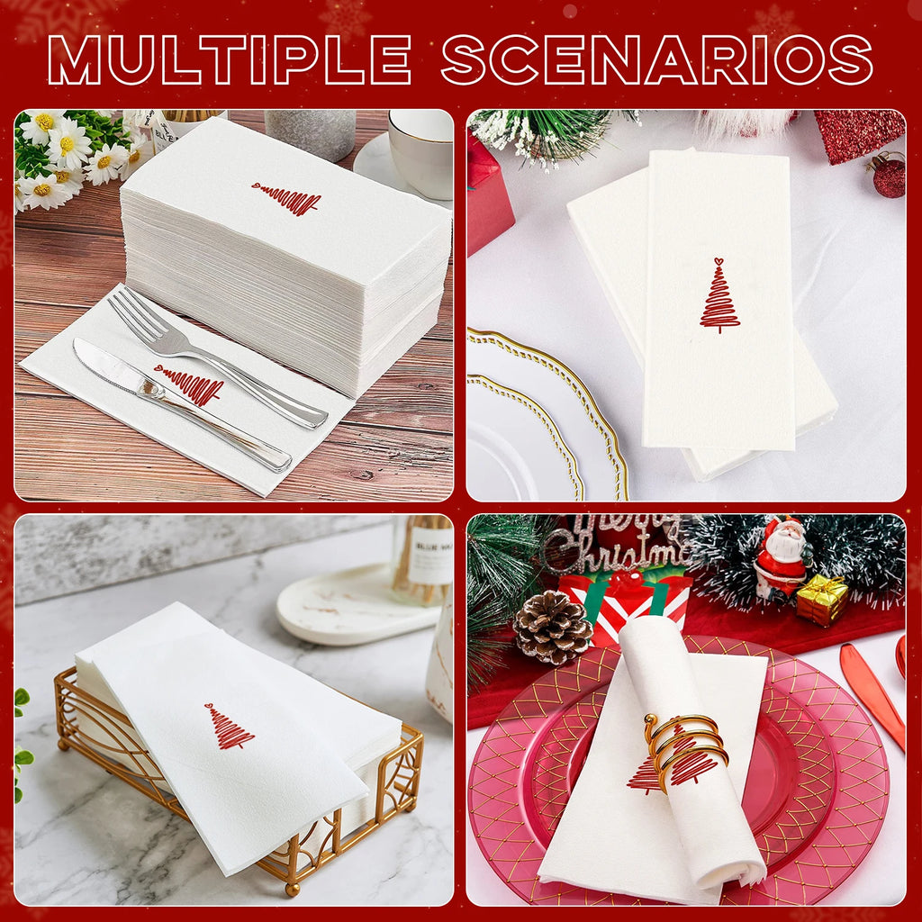 INYUDOME 25/50Pcs Printed Prefolded Disposable Linen-Feel Dinner Napkins - 11.81x16.92inch for Home Christmas Party, Bar