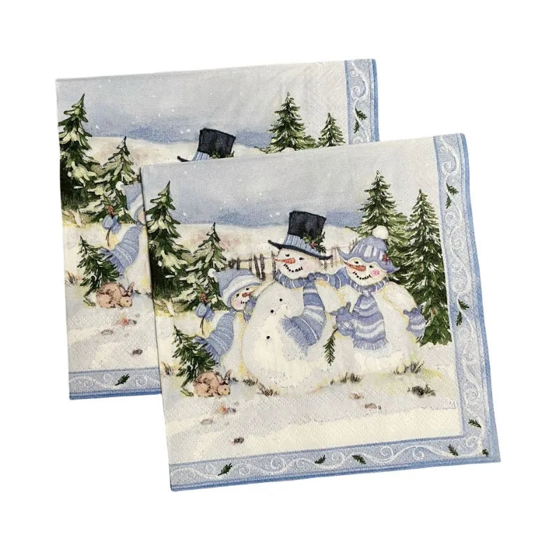 10/20pcs 33*33cm 2-Ply Christmas Napkin Festival Party Decoration Paper Three Christmas Snowmen Cartoon Printed Paper Placemats