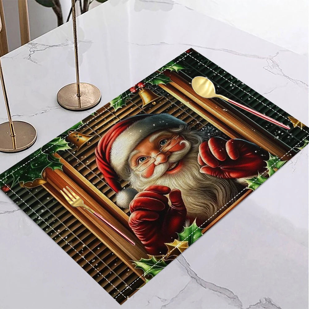 4/6/8Pcs Christmas Placemats Decorative Holiday Table Pad Seasonal Xmas Decor Farmhouse Indoor Vintage Table Mat Deor