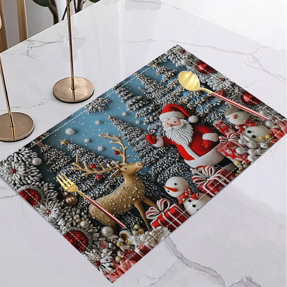 4/6/8Pcs Christmas Placemats Decorative Holiday Table Pad Seasonal Xmas Decor Farmhouse Indoor Vintage Table Mat Deor