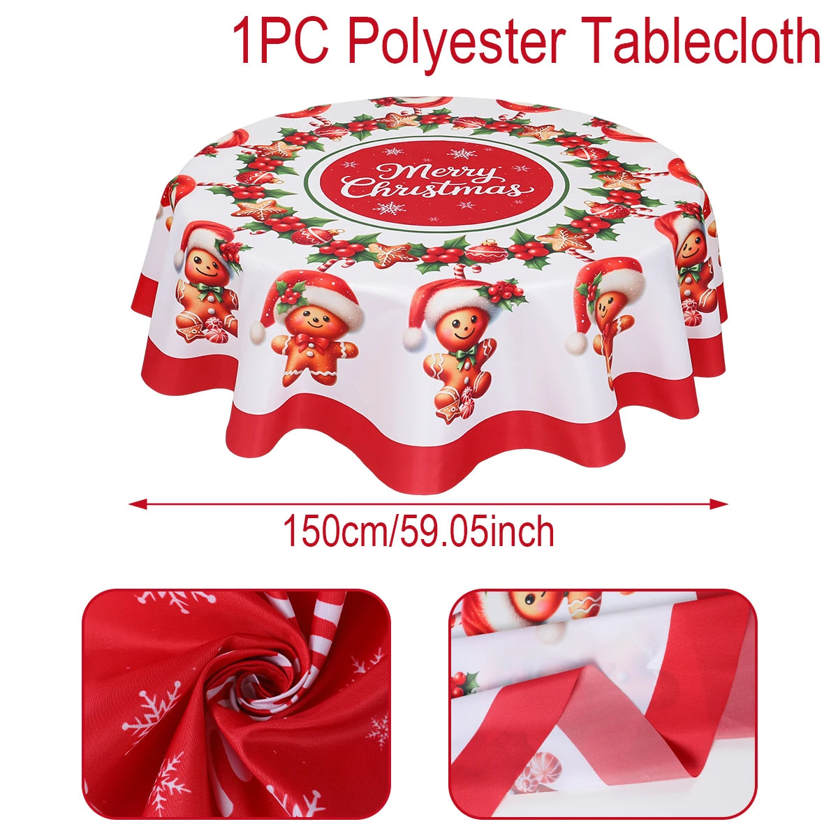 Christmas Polyester Round Tablecloth 2025 Merry Christmas Decoration For Home Xmas Gift Navidad New Year 2026 Dining Table Cover