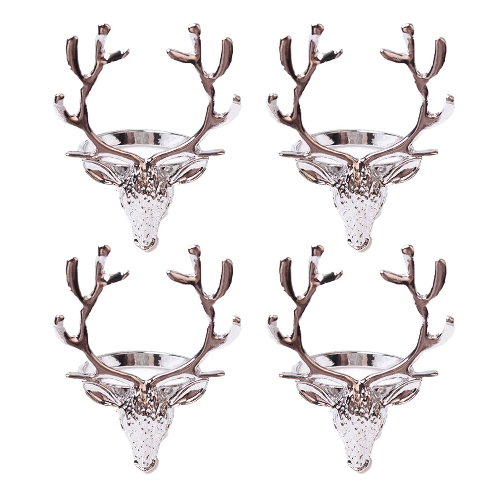 4Pcs Deer Napkin Rings Christmas Elk Head Napkin Rings Holders Alloy Reindeer Napkin Buckle Xmas Thanksgiving Dining Table Decor