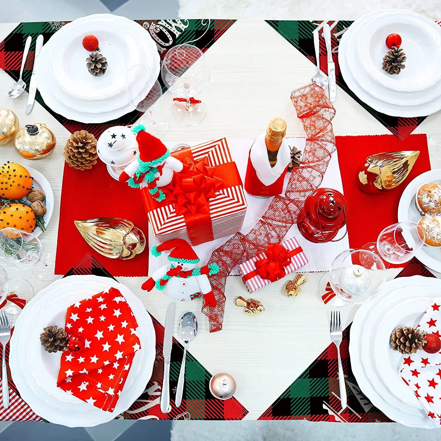 Christmas Meal Mat Christmas Decor Meal Mat Linen Printed Fabric Placemats Snowman Goblin Santa Tree Snowflake Desktop Decor